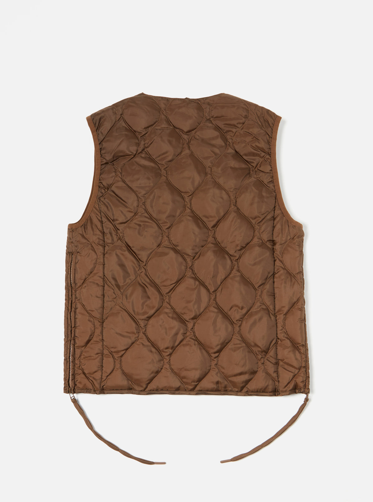 Taion by F/CE. Packable Down Vest in Brown Nylon Ripstop/Duck Down