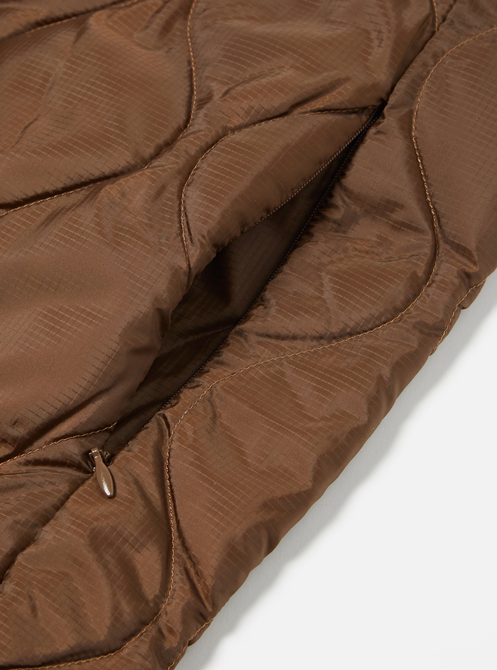 Taion by F/CE. Packable Inner Down Jacket in Brown Nylon Ripstop/Duck Down