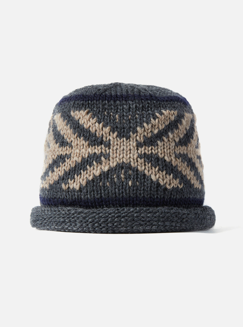 cableami® Watch Cap in Grey Wool Jacquard