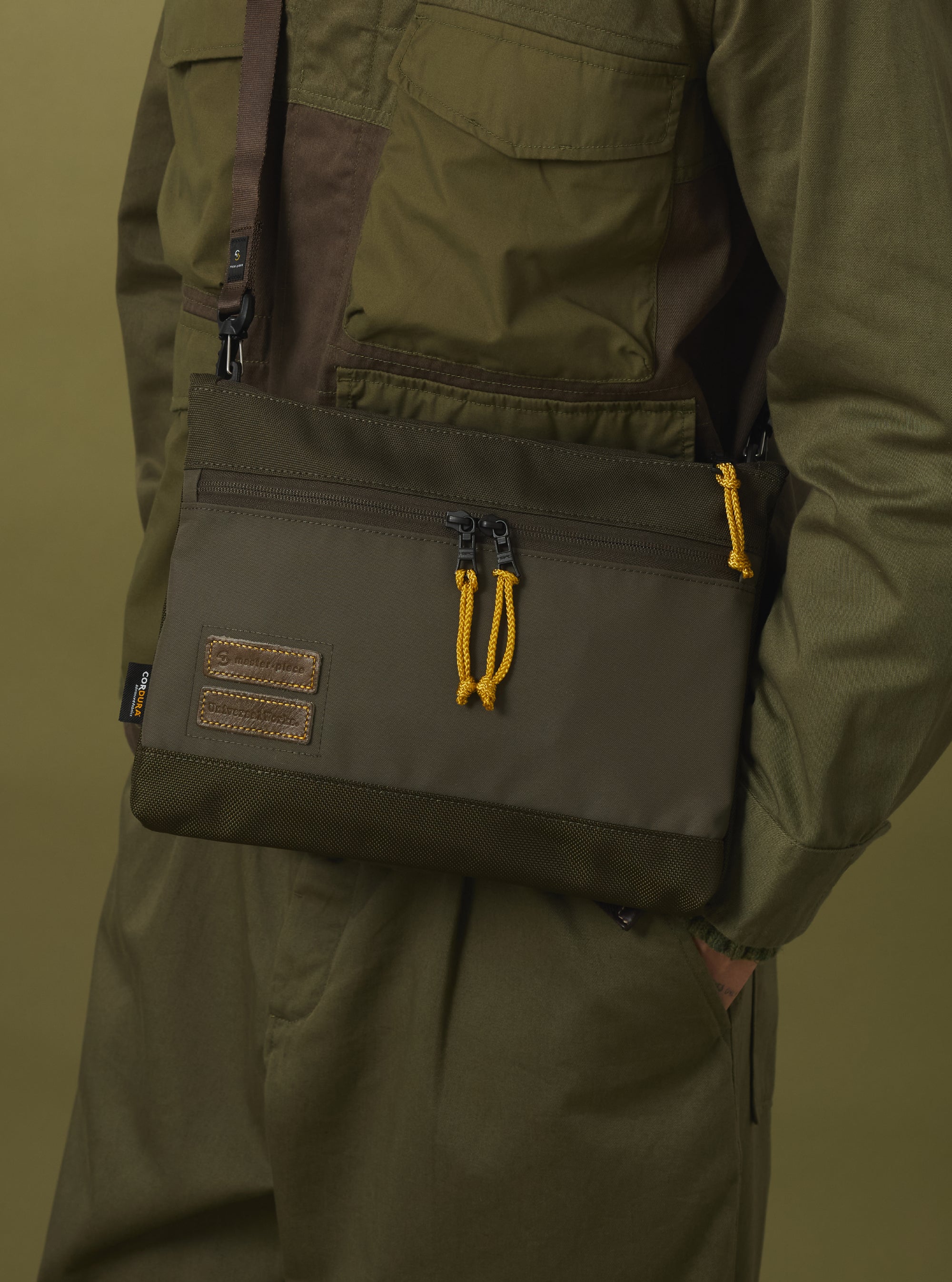 master-piece x Universal Works Shoulder Bag in Olive Recycled Tech Canvas