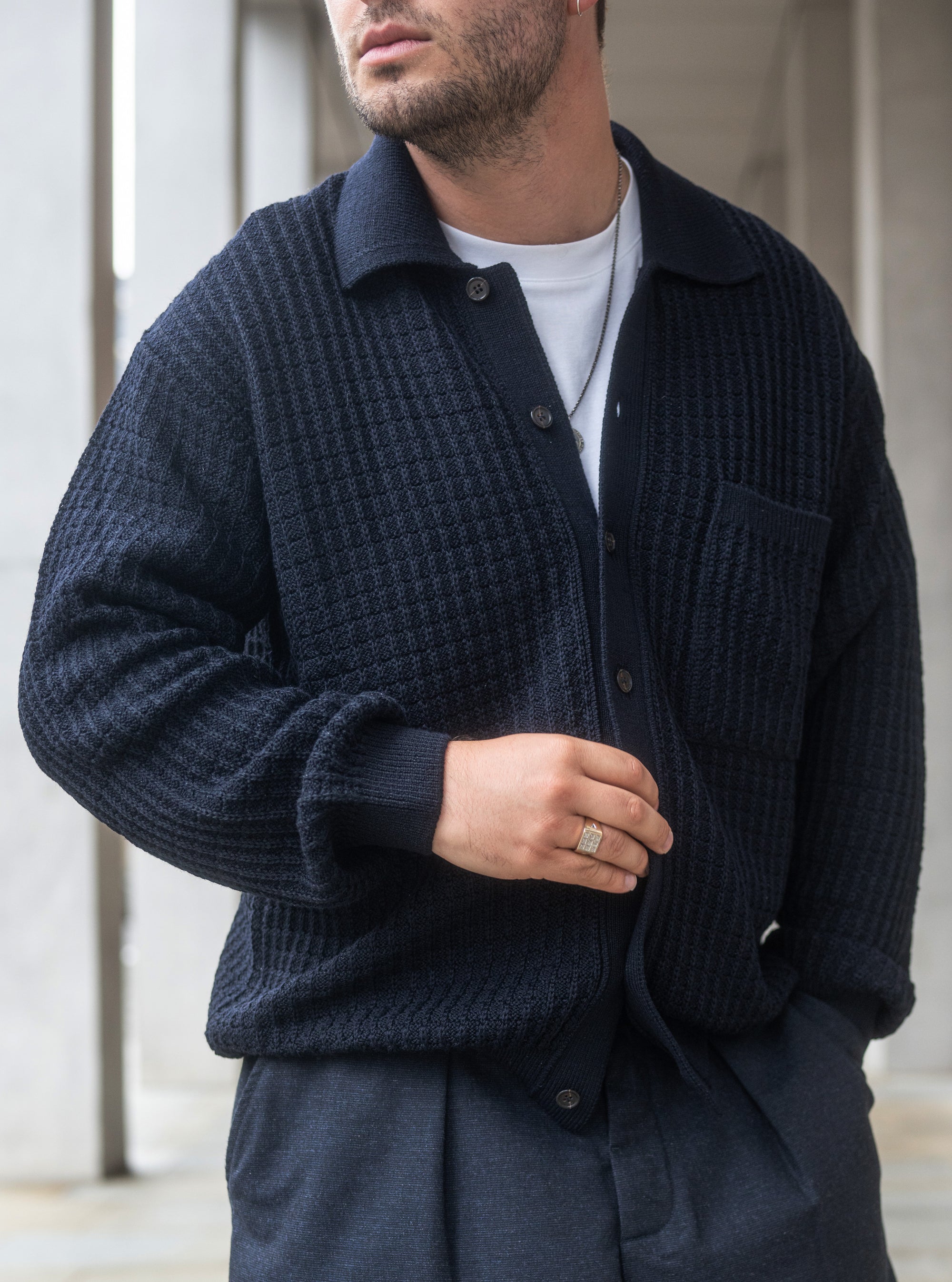 Universal Works Knit Jacket in Navy Merino Knit