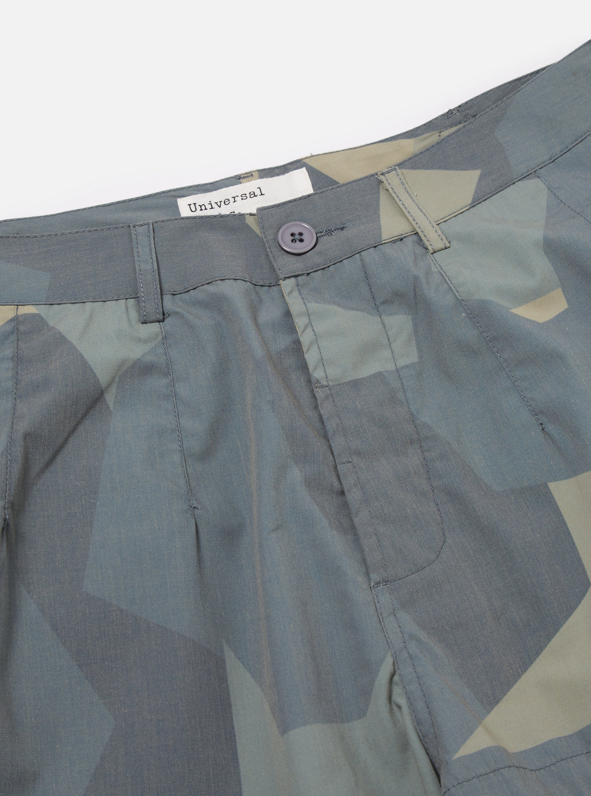 master-piece x Universal Works Loose Pilot Trouser in Blue Camo Printed Recycled Polytech