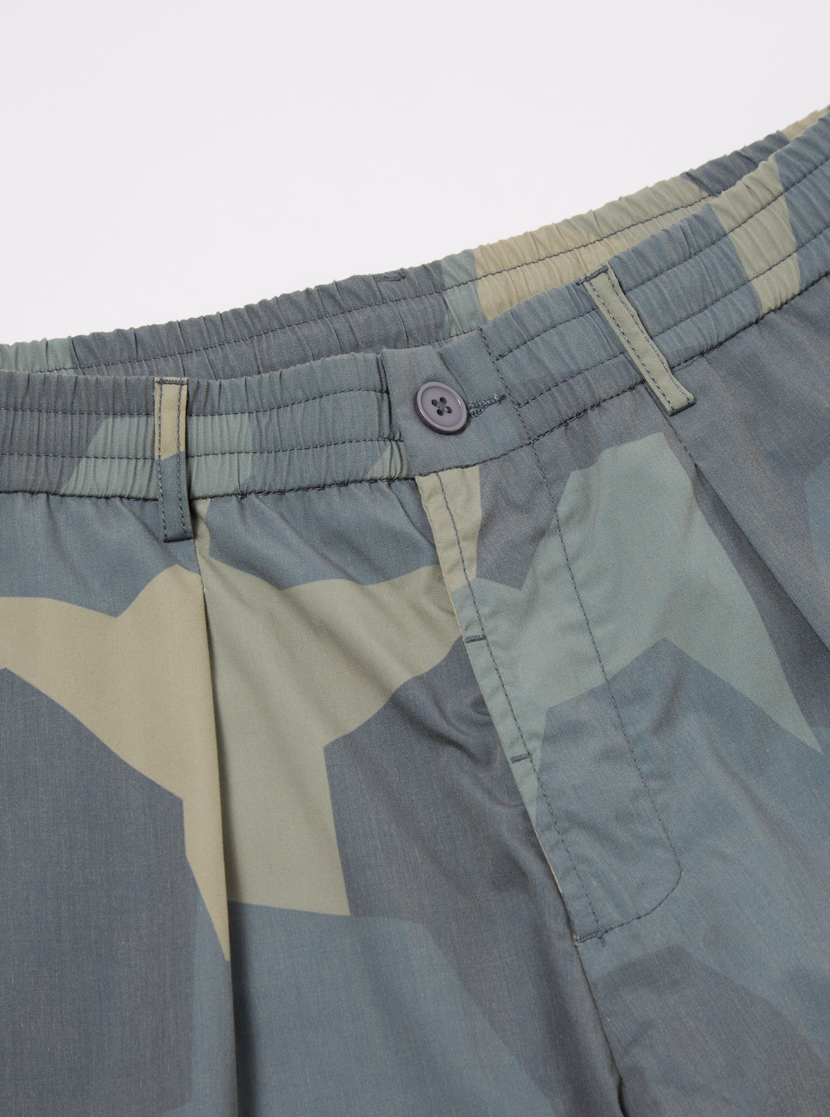 master-piece x Universal Works Pleated Track Short in Blue Camo Printed Recycled Polytech