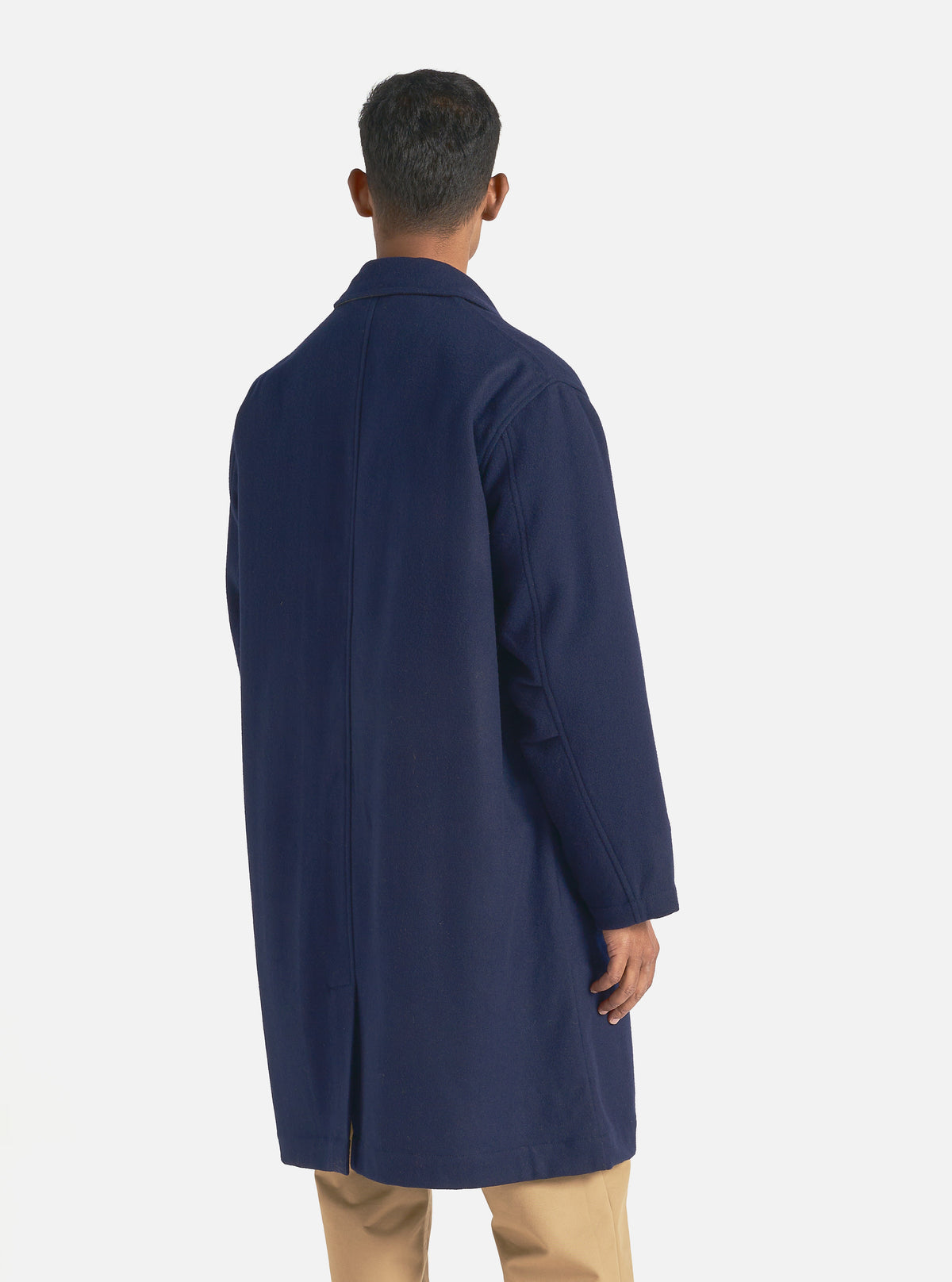 Universal Works Account Coat in Navy Melton