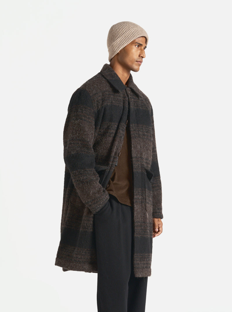 Universal Works Account Coat in Brown/Black Alpaca Recycled Mix