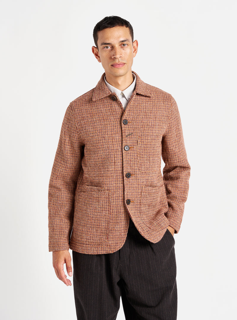 Universal Works Bakers Jacket in Rust Harris Tweed Plaid