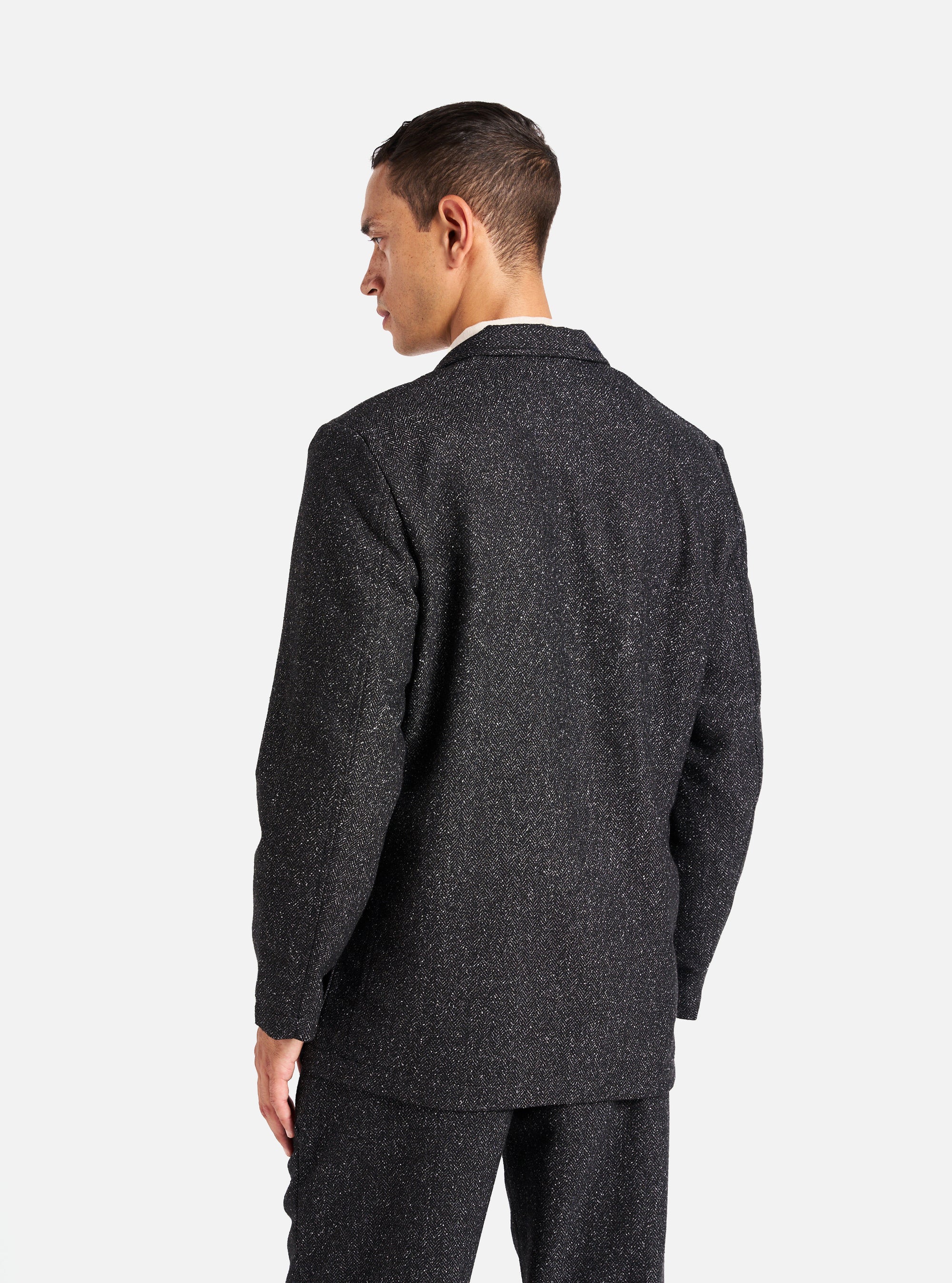 Universal Works Two Button Jacket in Black Levisham Wool Mix