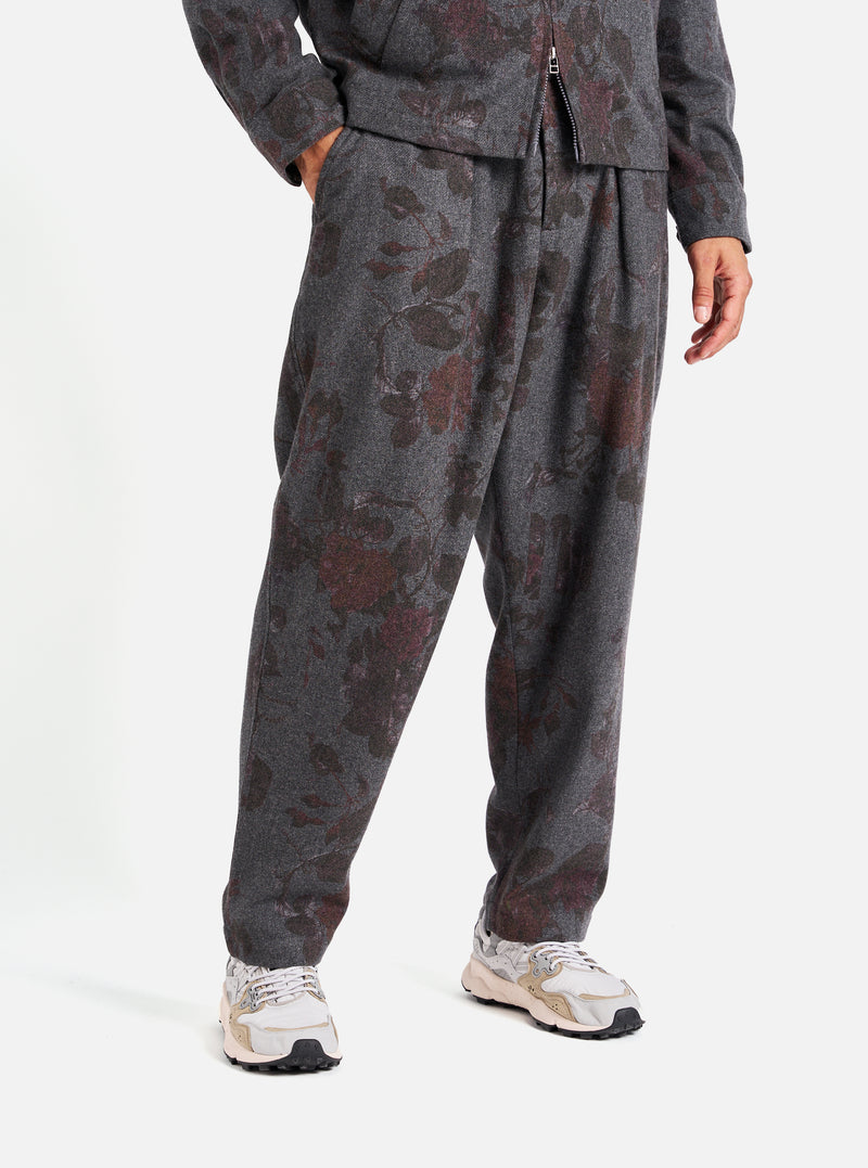 Universal Works Pleated Track Pant in Mid Grey Printed Flannel