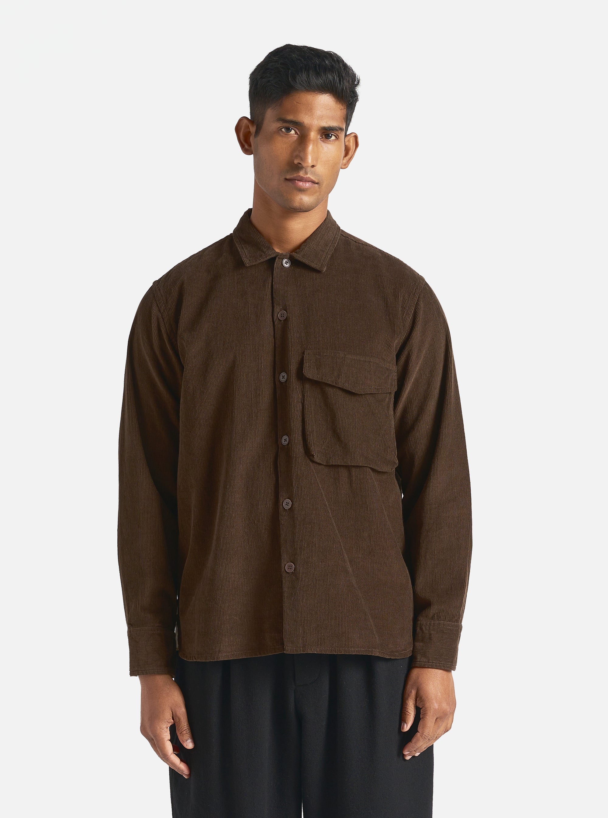 Universal Works Field Shirt in Brown Fine Cord