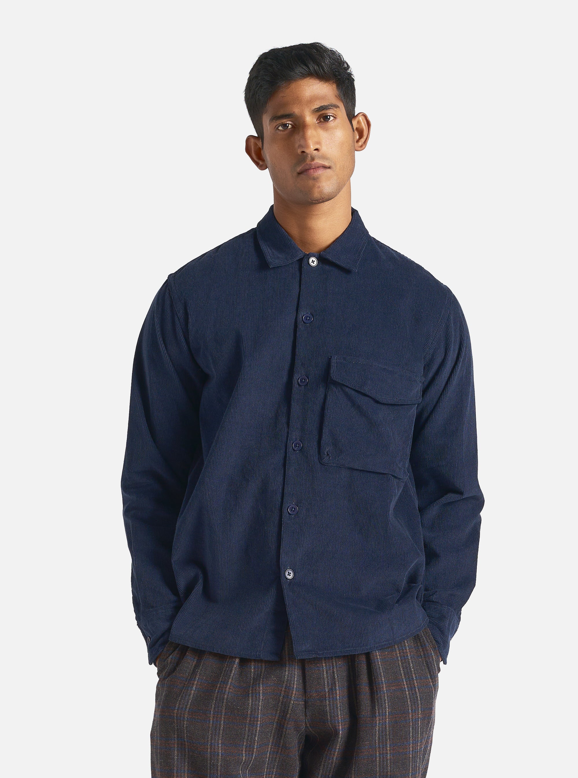 Universal Works Field Shirt in Navy Fine Cord