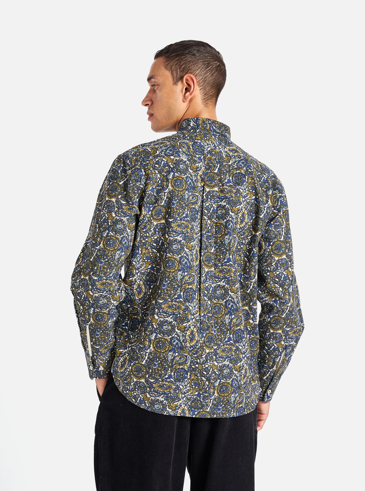 Universal Works Lazy Day Shirt in Navy Artist Print Cotton