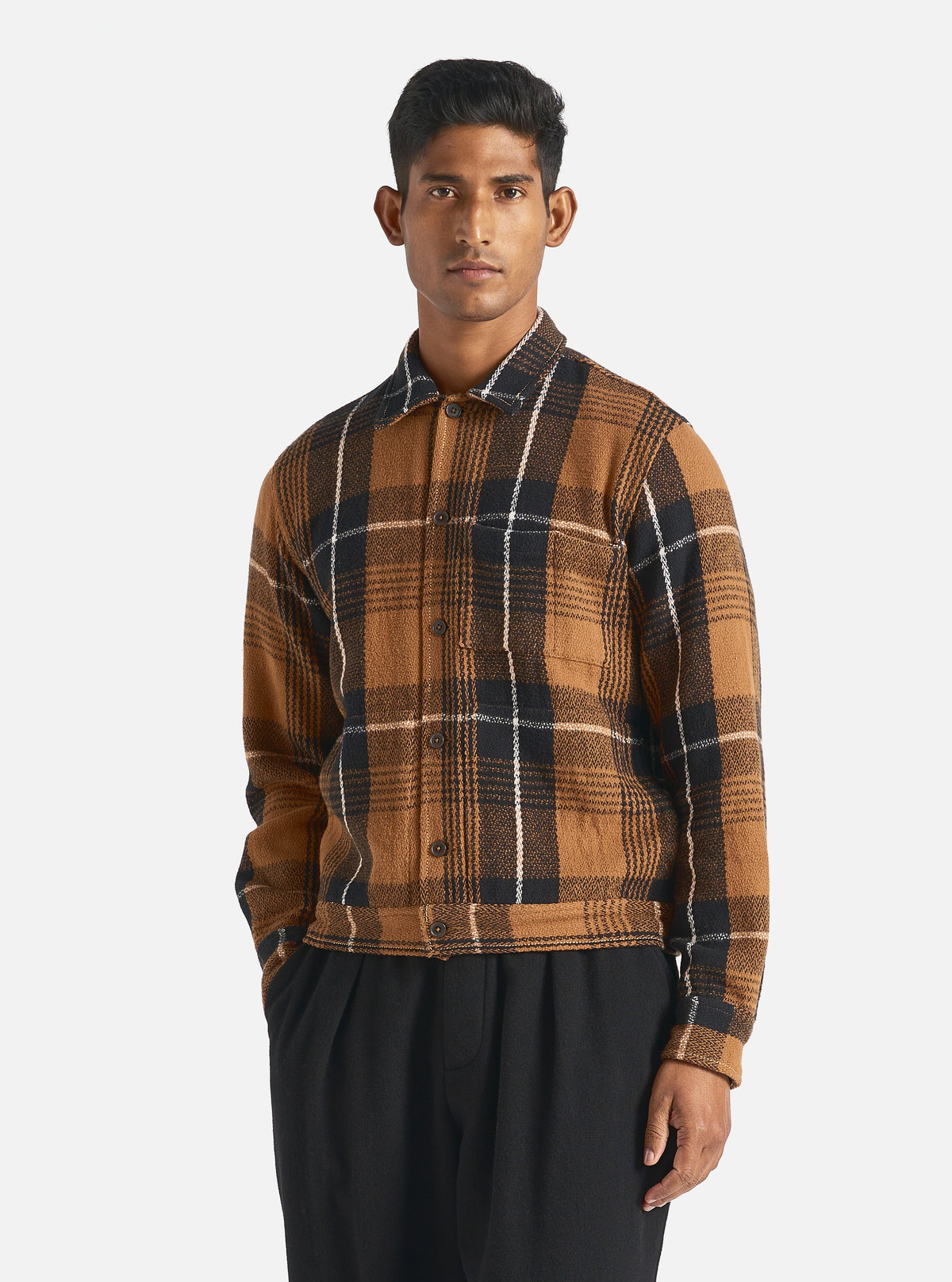 Universal Works Uniform Jacket in Brown Earth II Check