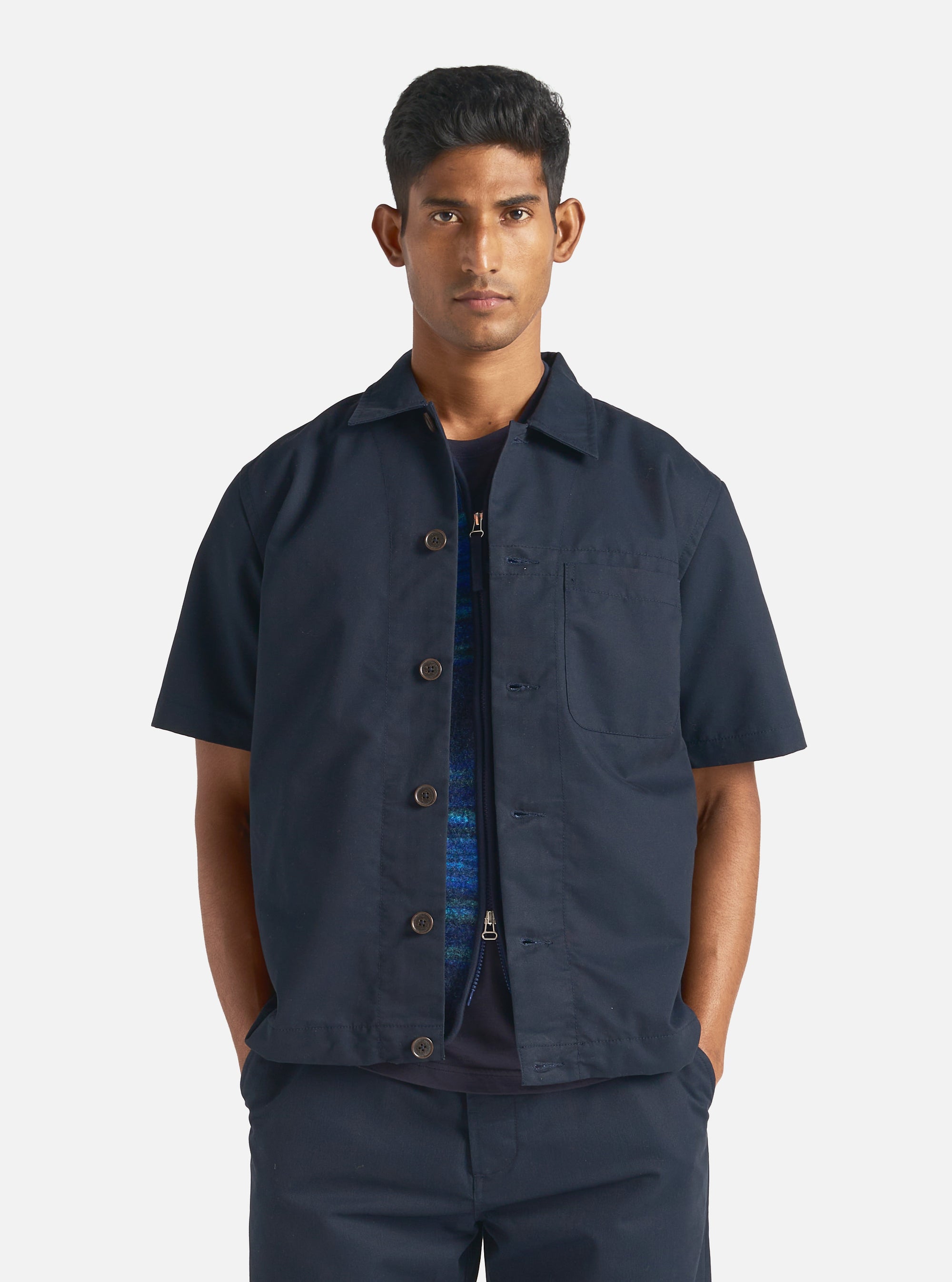 Universal Works Tech Overshirt in Navy Brushed Polytech