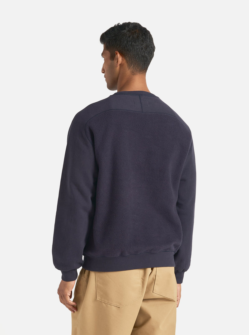 Universal Works Sweatshirt in Navy Brush Back Sweat