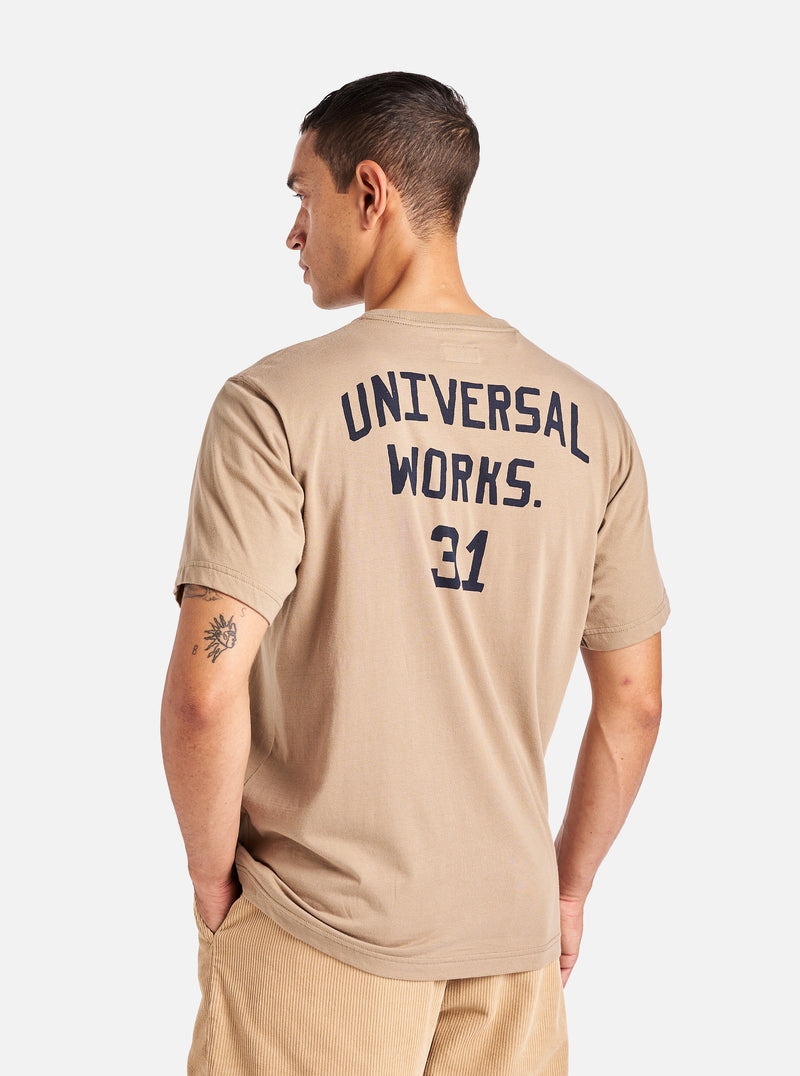 Universal Works Print Tee in Sand Single Jersey UW31