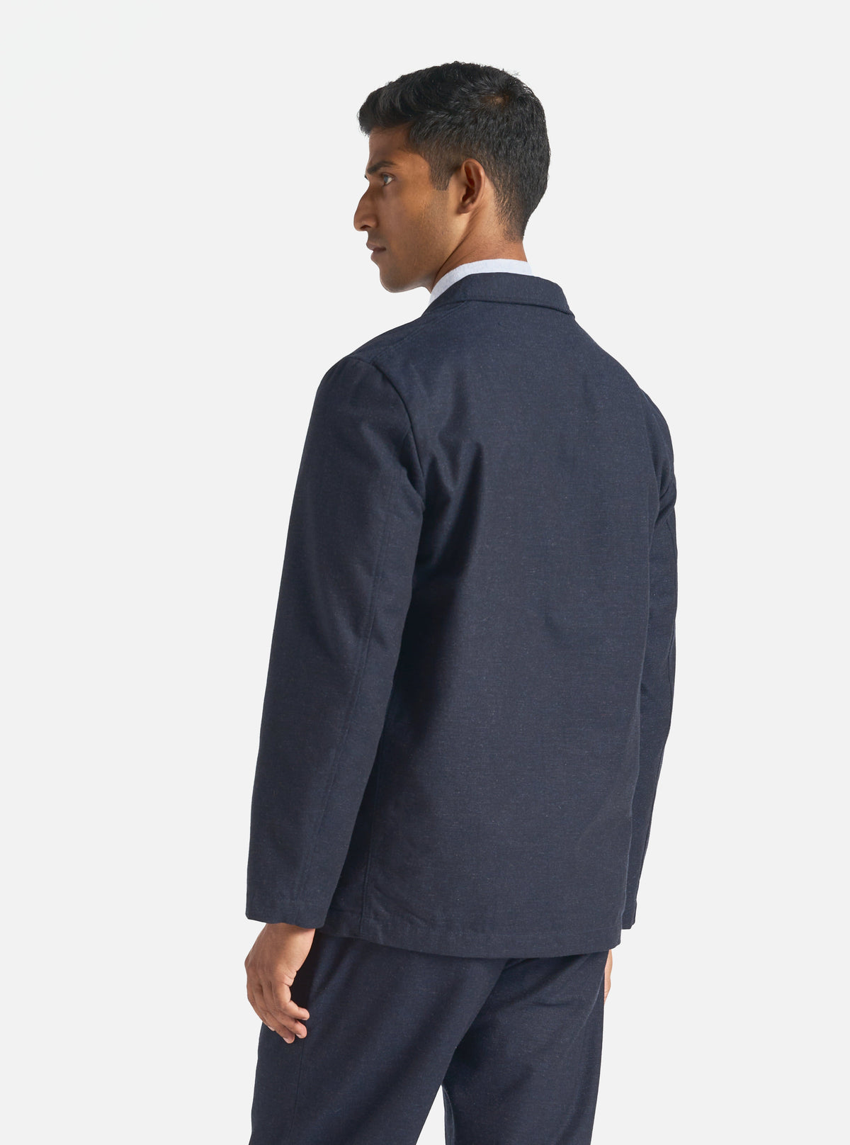 Universal Works Three Button Jacket in Navy Birdseye Tweed