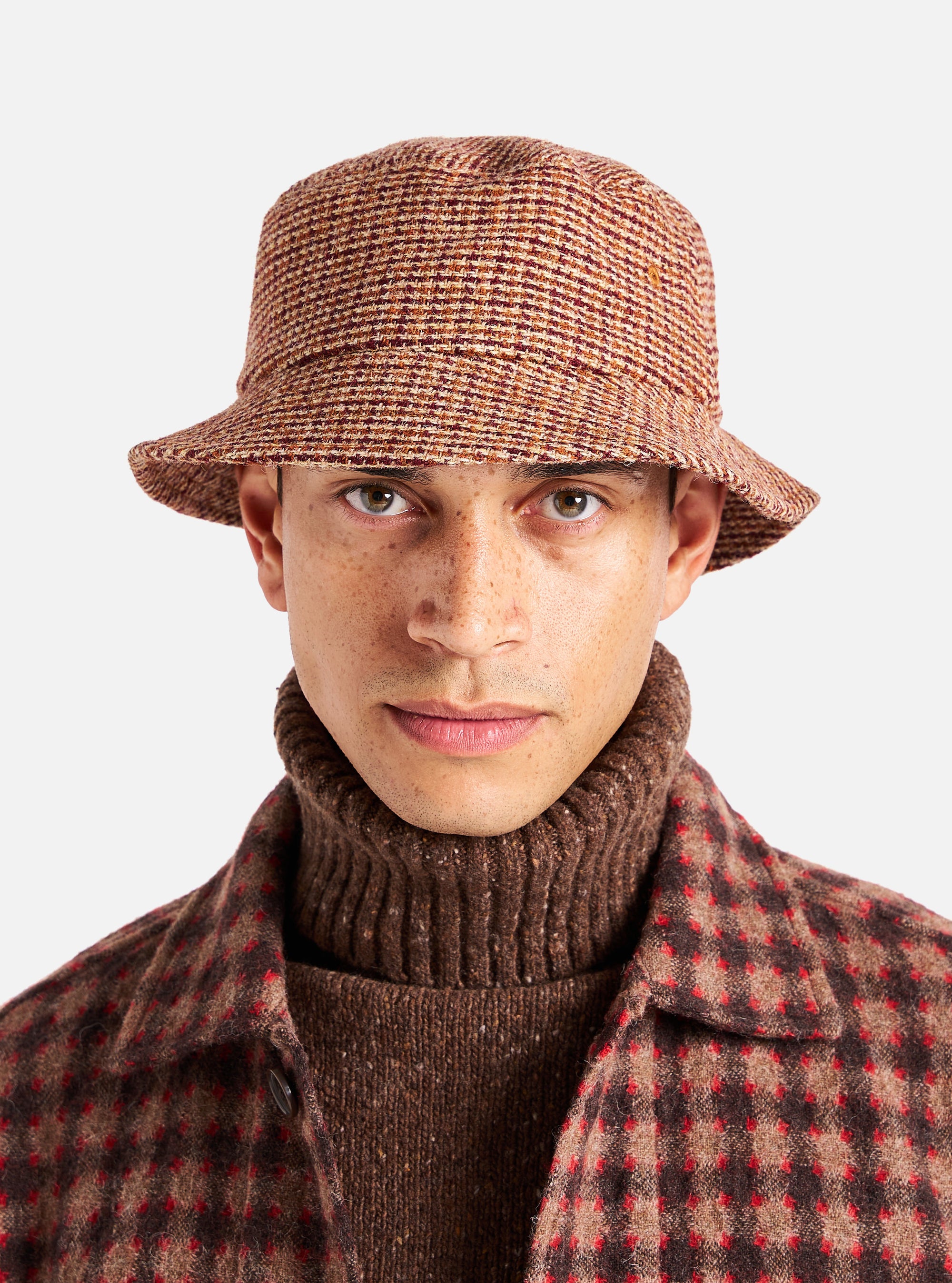 Universal Works Lewis Hat in Rust Harris Tweed Plaid