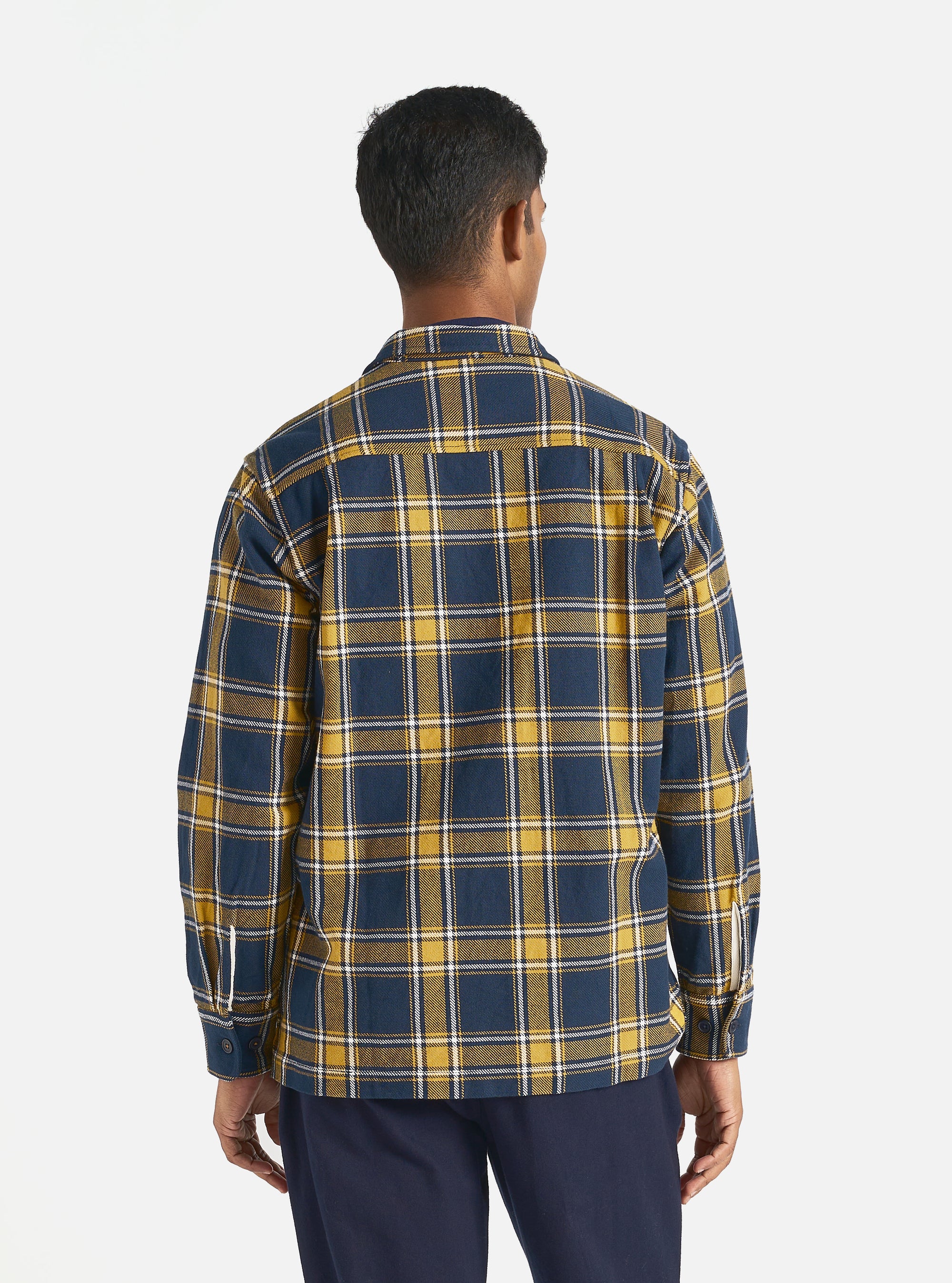 Universal Works L/S Utility Shirt in Yellow/Navy Twill Check Tartan