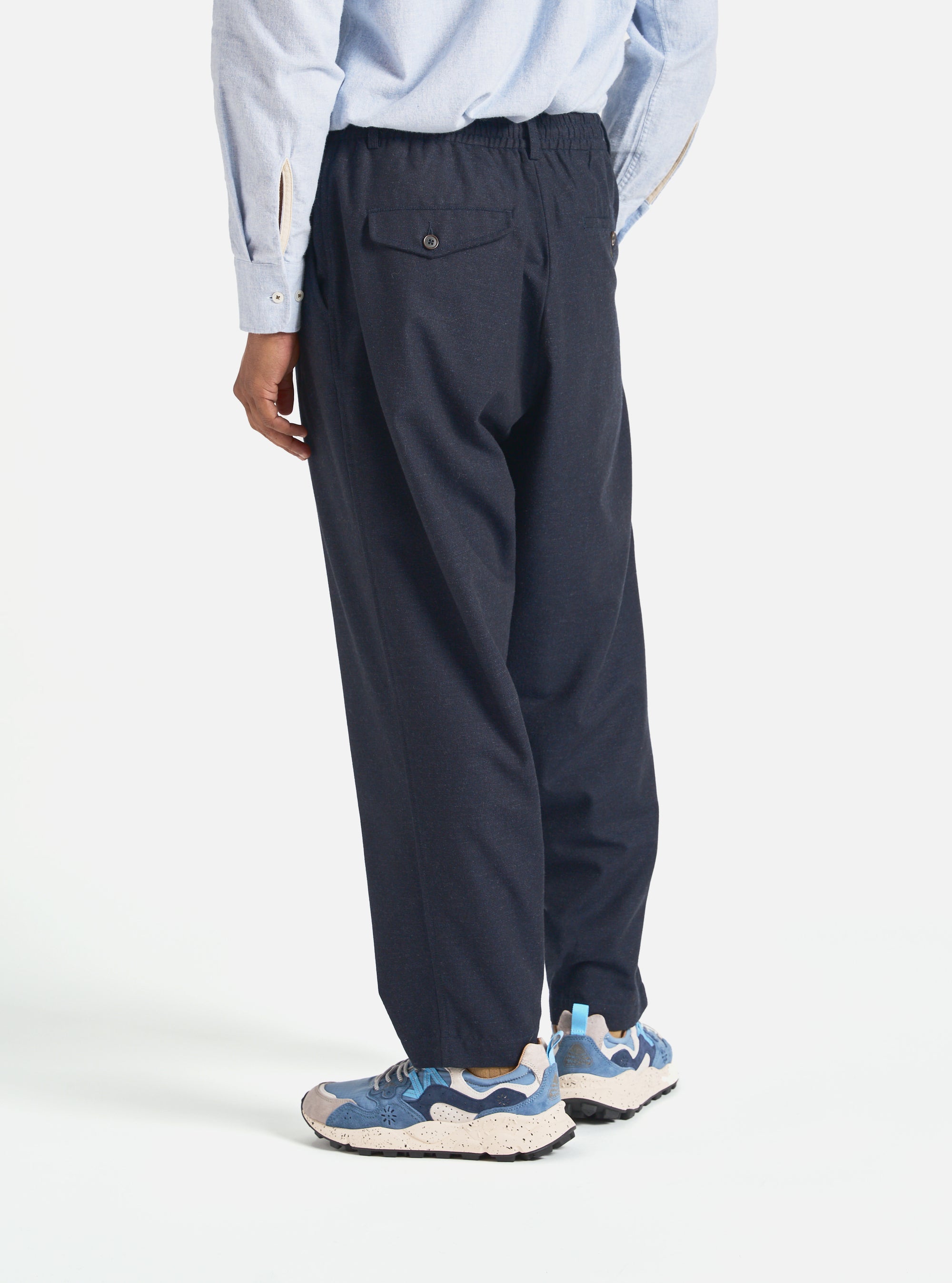 Universal Works Pleated Track Pant in Navy Birdseye Tweed