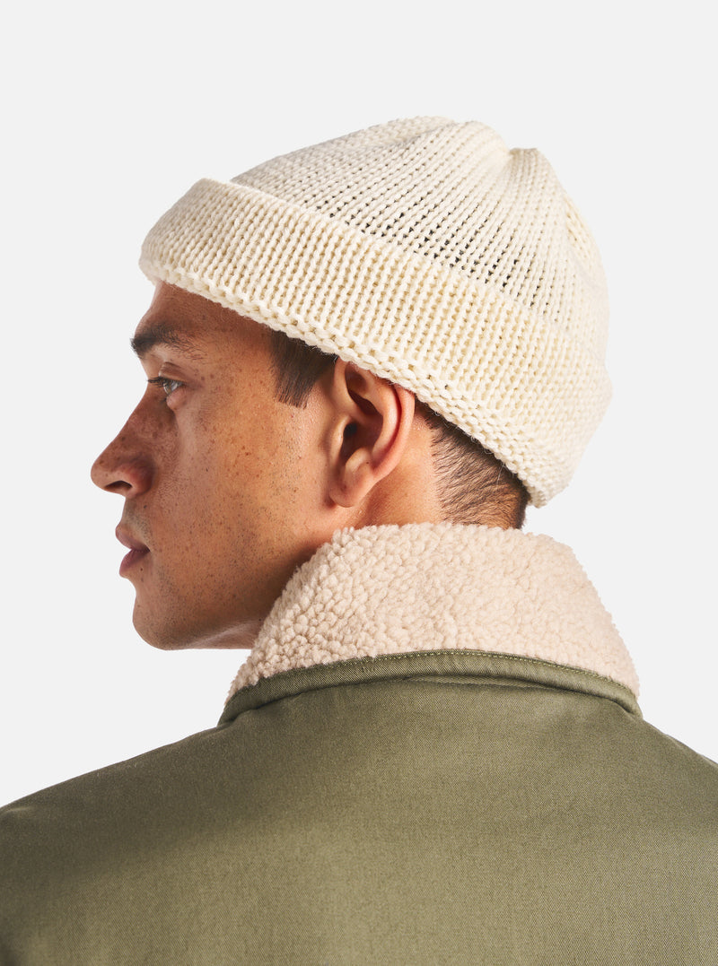 Universal Works Short Watch Cap in Ecru British Wool