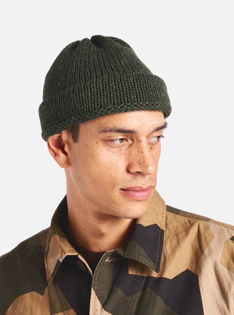 Universal Works Short Watch Cap in Olive British Wool