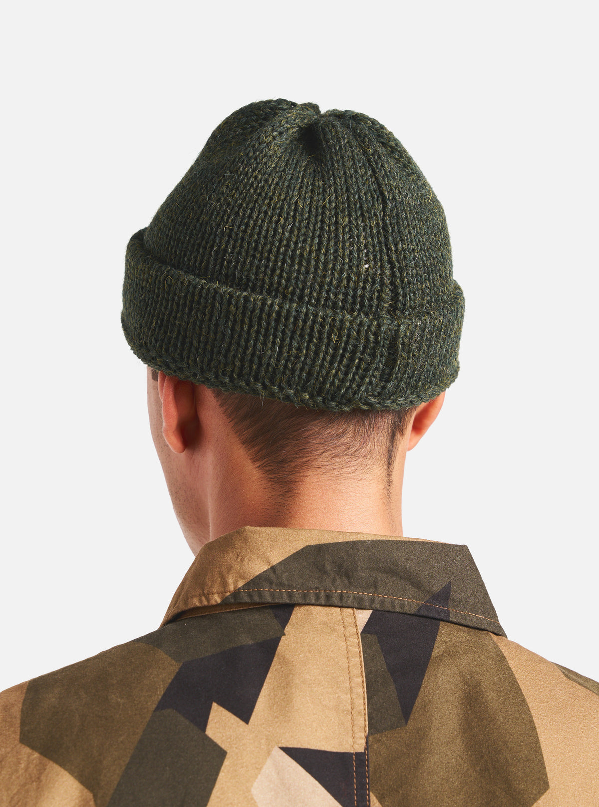 Universal Works Short Watch Cap in Olive British Wool