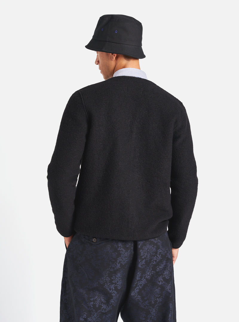 Universal Works Cardigan in Black Wool Fleece