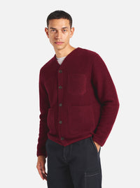 Universal Works Cardigan in Deep Red Wool Fleece