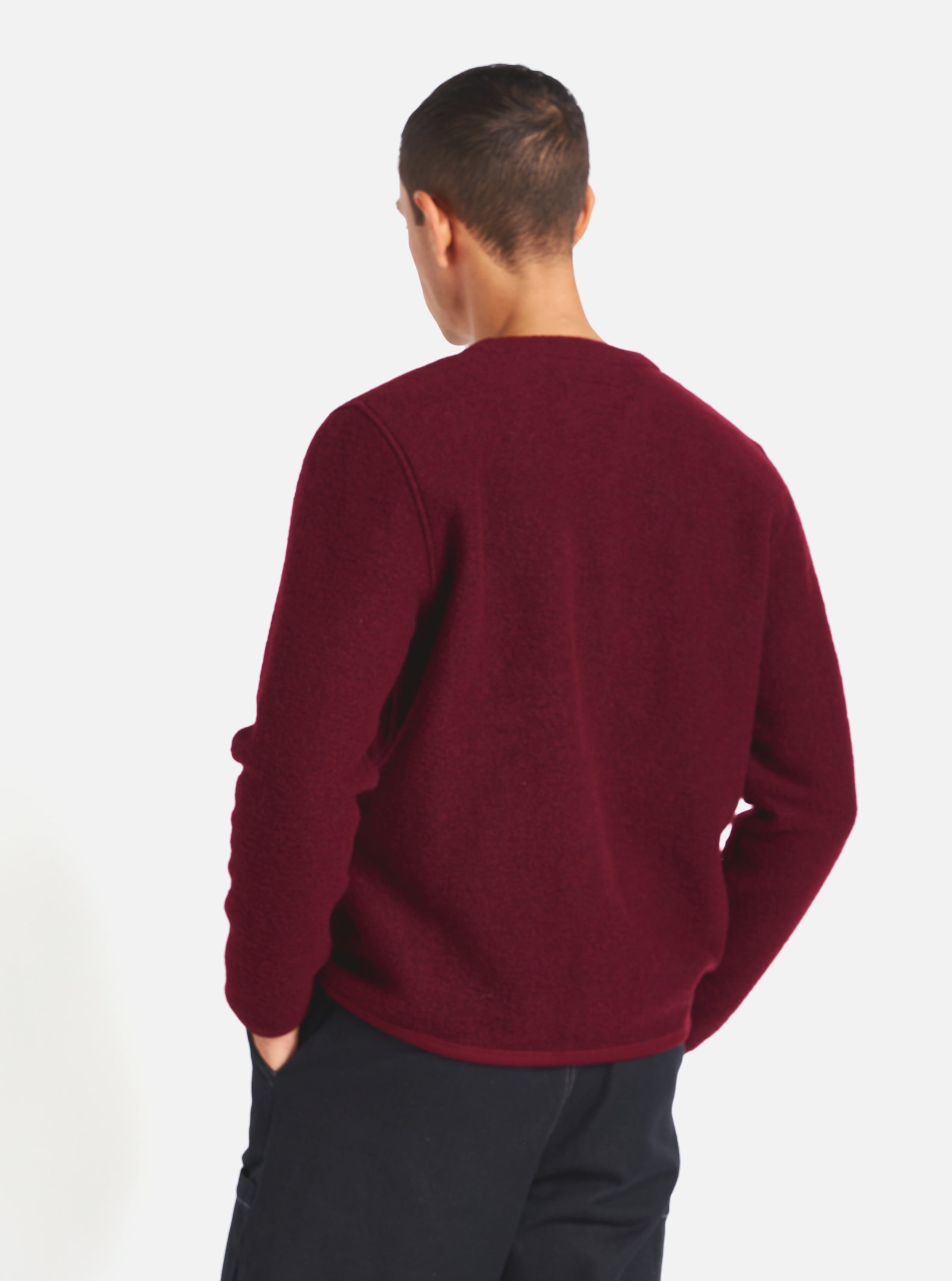 Universal Works Cardigan in Deep Red Wool Fleece