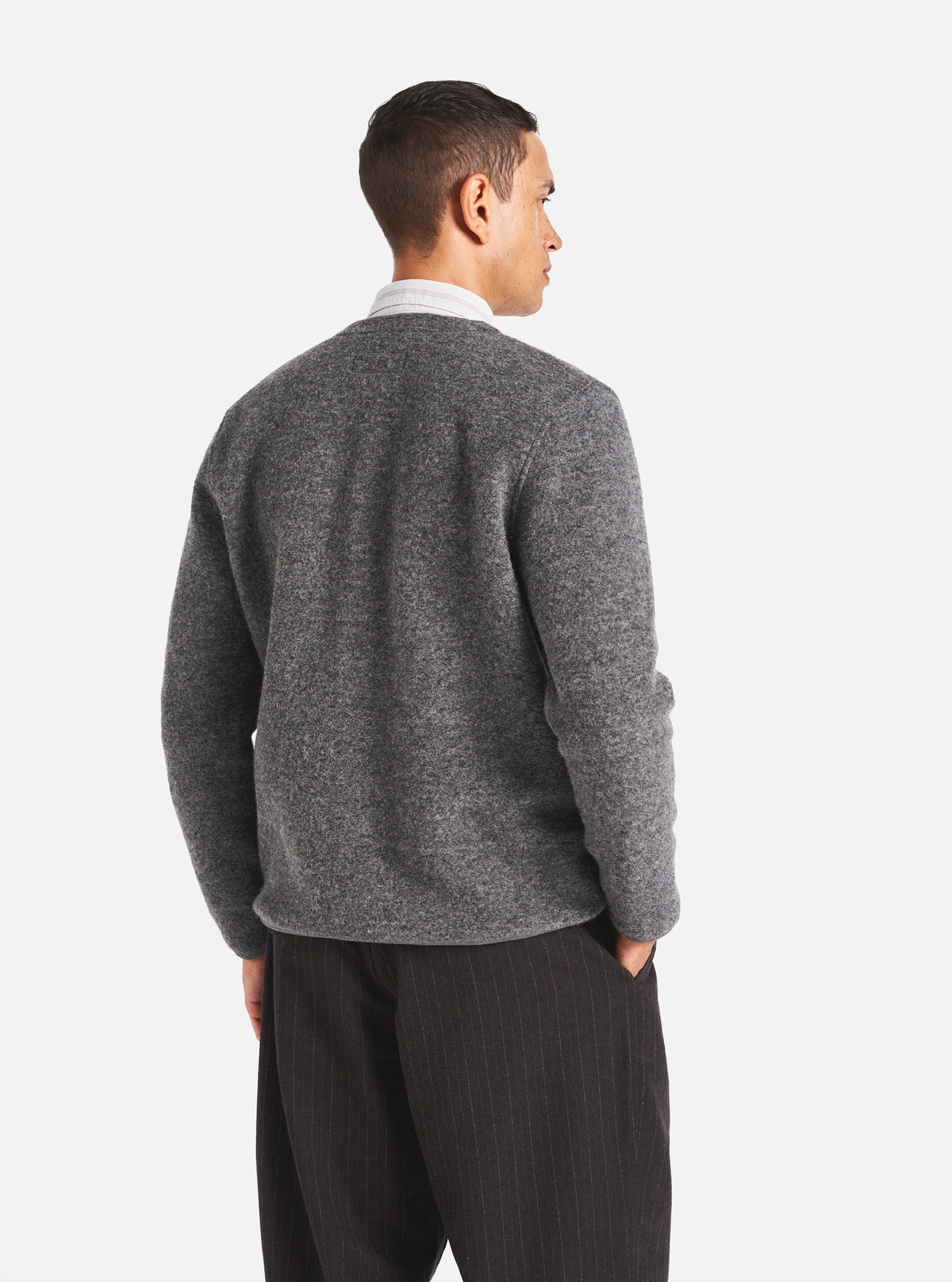 Universal Works Cardigan in Grey Marl Wool Fleece