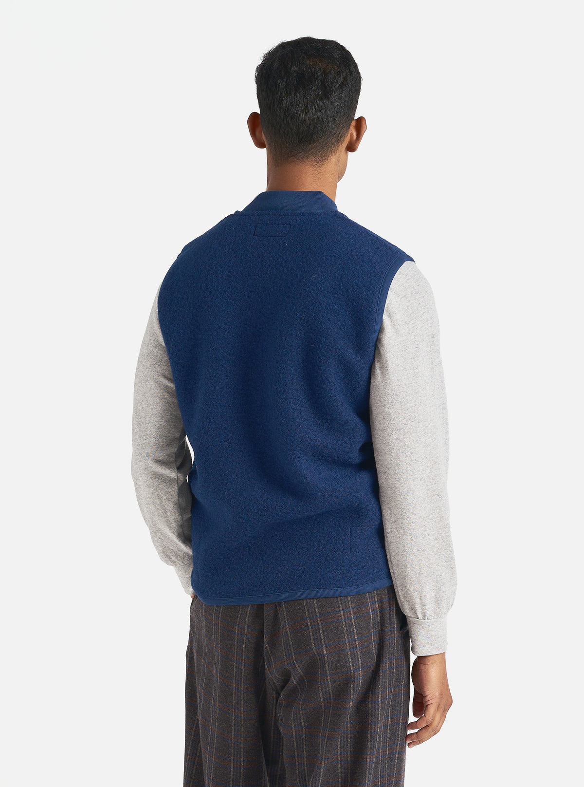 Universal Works Zip Waistcoat in Indigo Wool Fleece