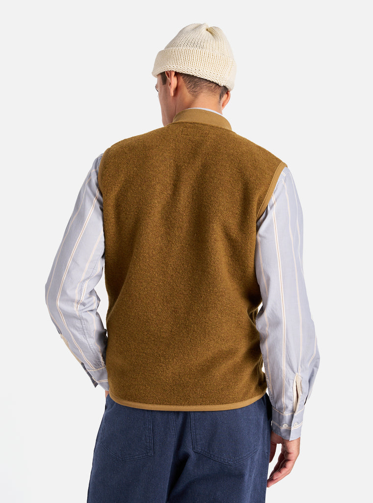 Universal Works Zip Waistcoat in Mustard Wool Fleece