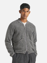 Universal Works Zip Bomber in Grey Marl Wool Fleece