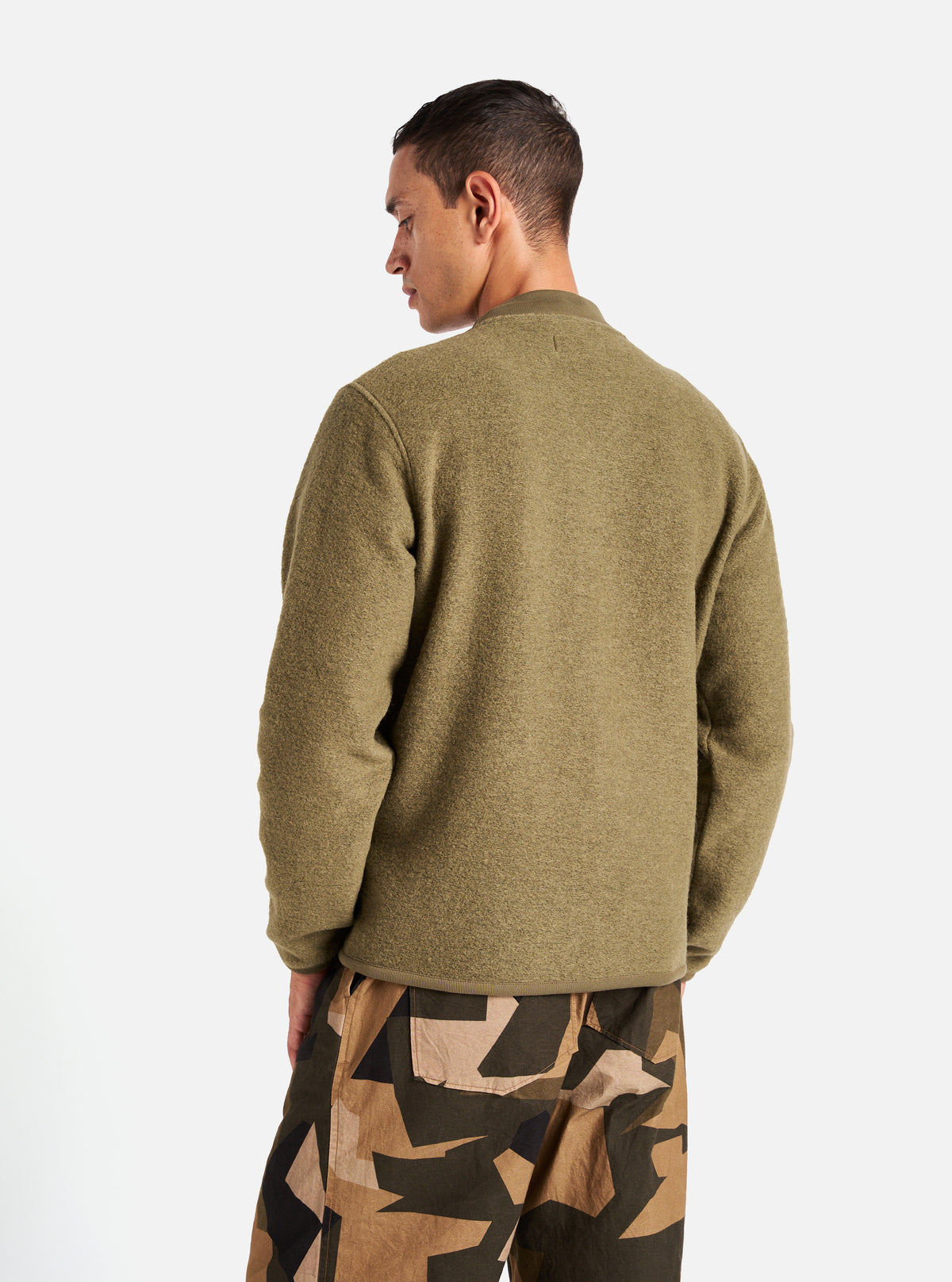 Universal Works Zip Bomber in Lovat Wool Fleece