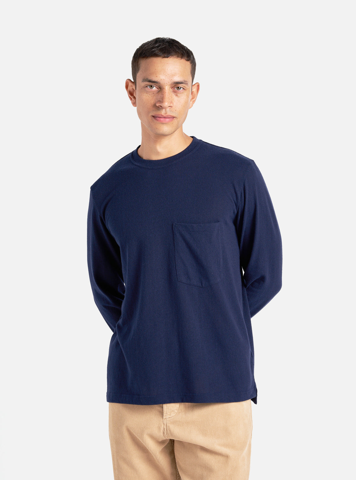 Universal Works Loose L/S Tee in Navy Recycled Wool Mix