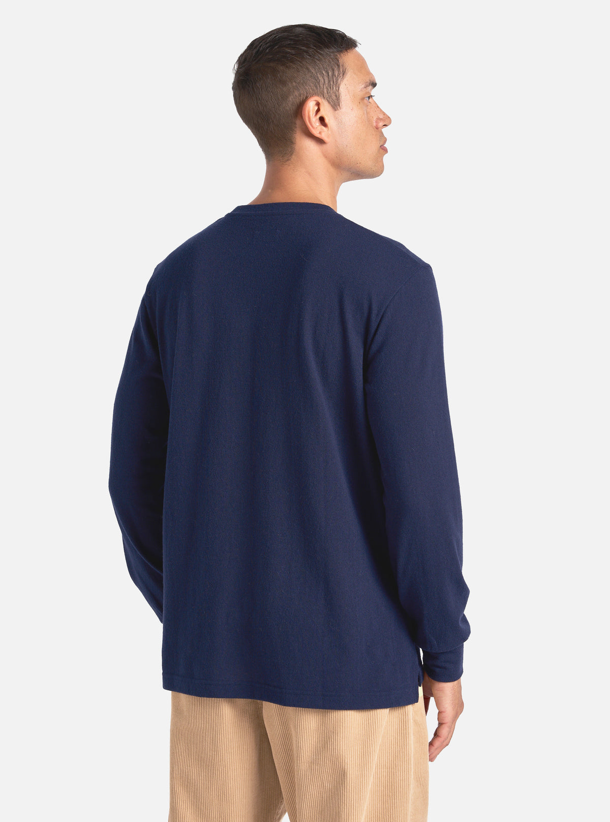 Universal Works Loose L/S Tee in Navy Recycled Wool Mix