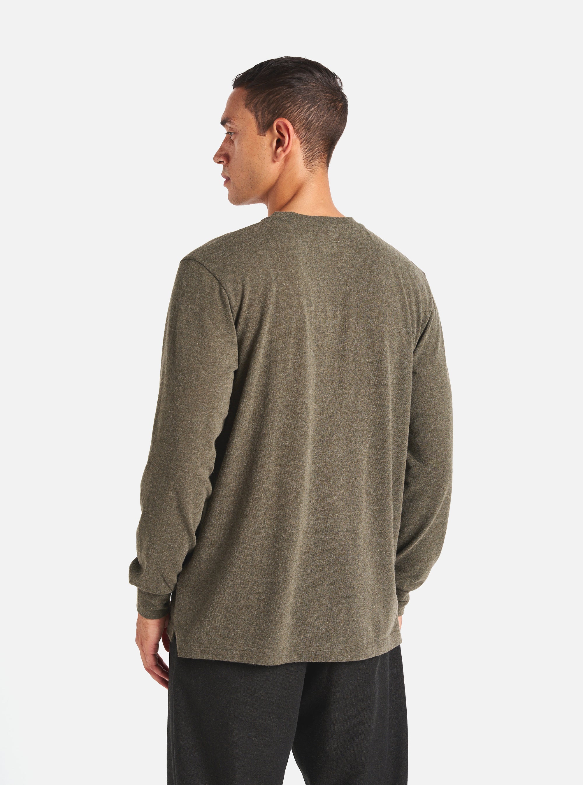 Universal Works Loose L/S Tee in Olive Recycled Wool Mix