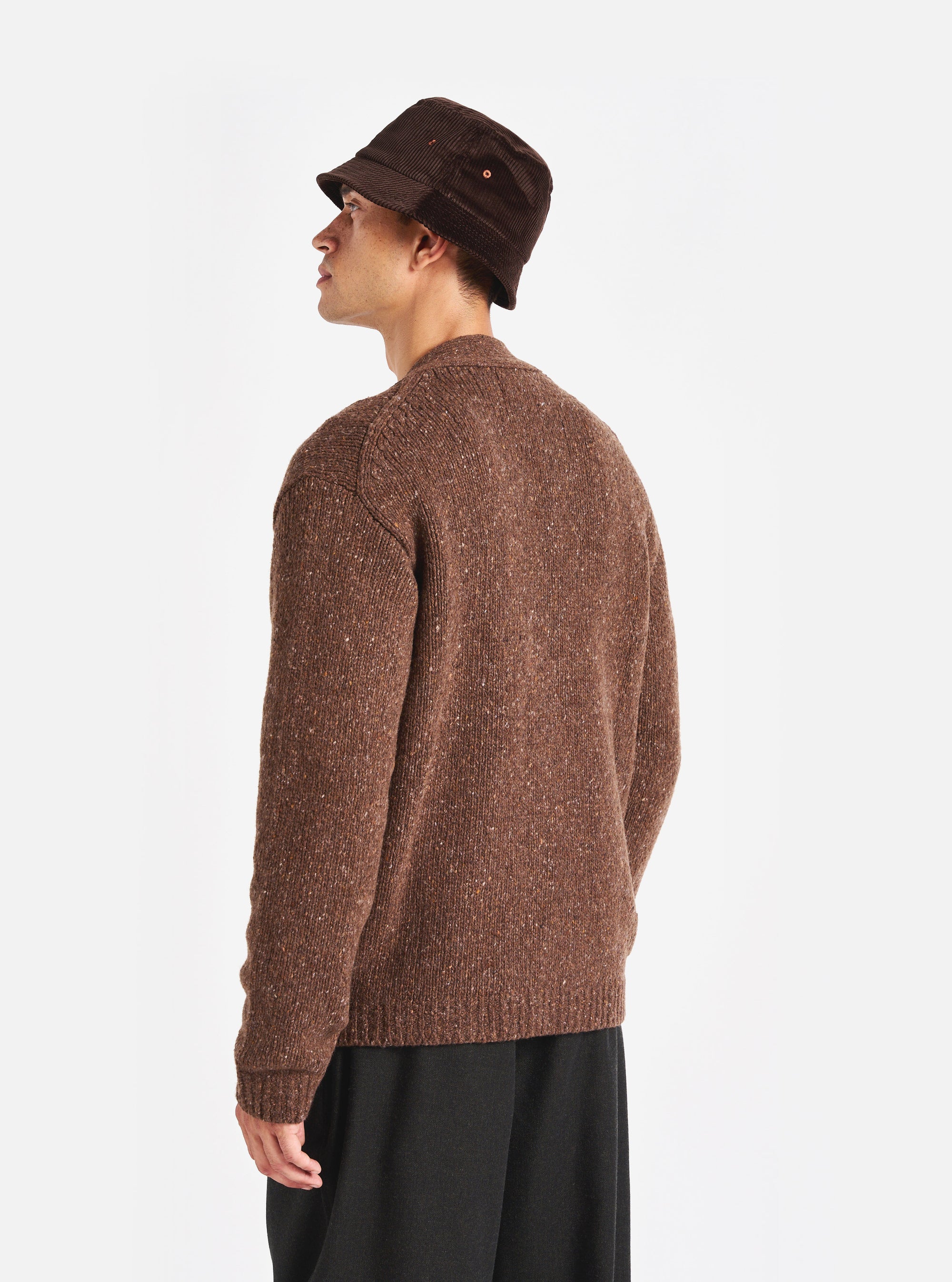 Universal Works Langdale Cardigan in Brown Tweed Knit