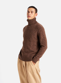 Universal Works Roll Neck in Brown Tweed Knit