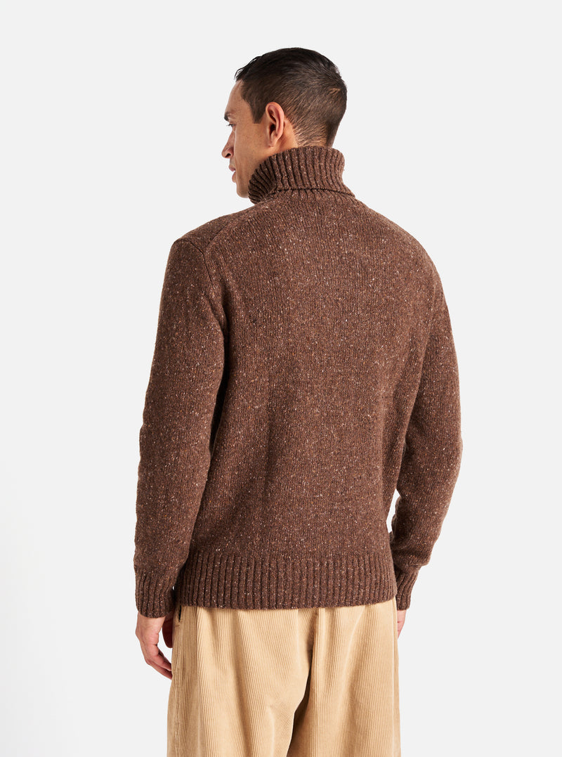 Universal Works Roll Neck in Brown Tweed Knit