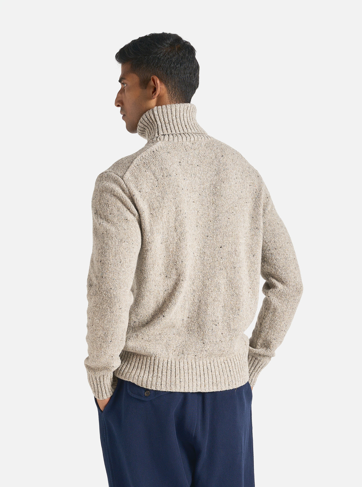 Universal Works Roll Neck in Oatmeal Tweed Knit