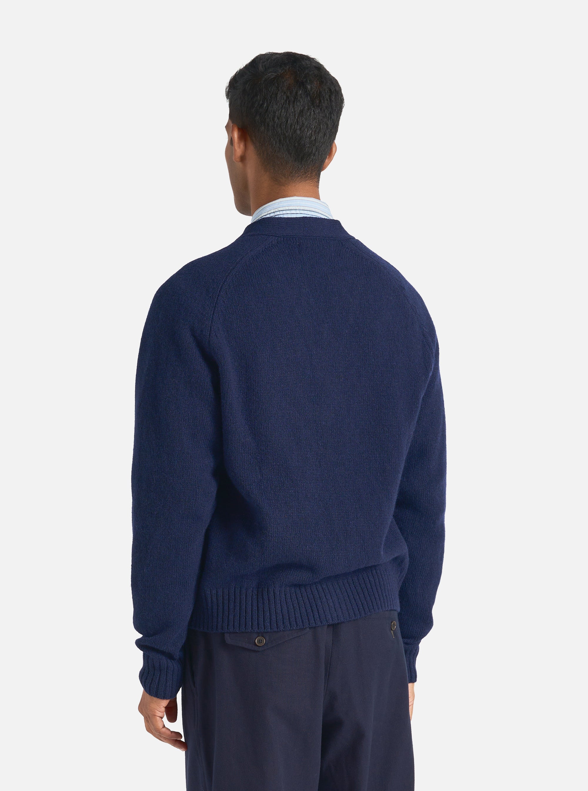 Universal Works David Cardigan in Navy Eco Wool