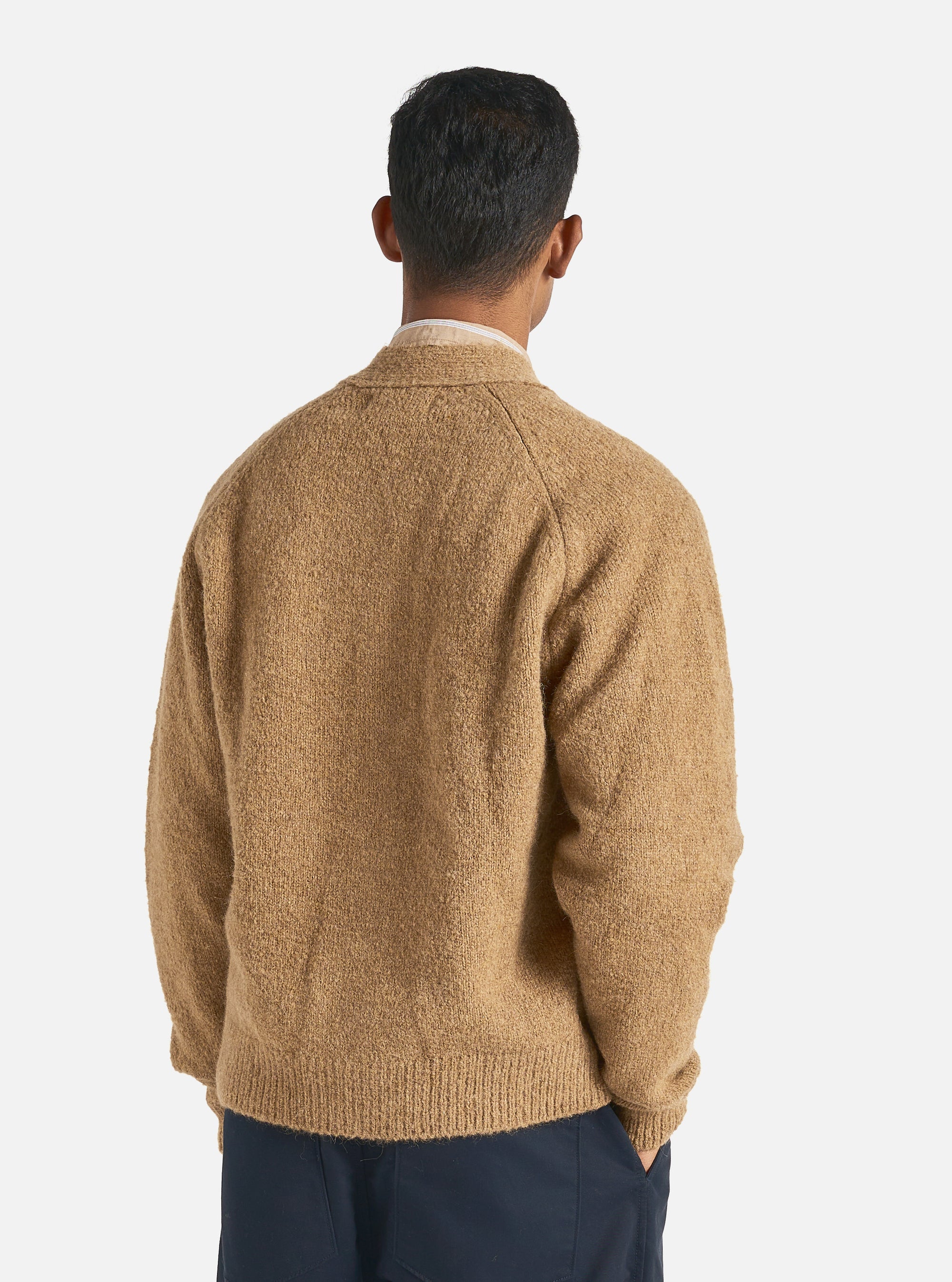 Universal Works David Cardigan in Sand Alpaca Knit