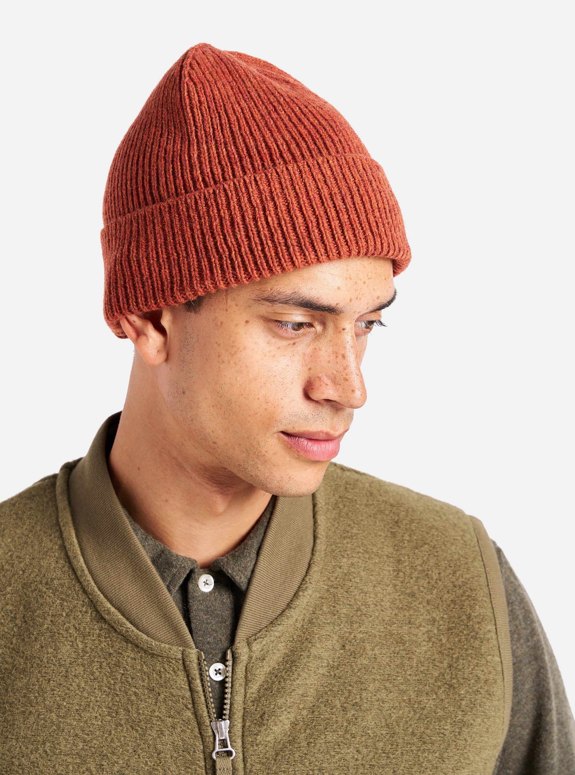 Universal Works Watch Cap in Orange Eco Wool