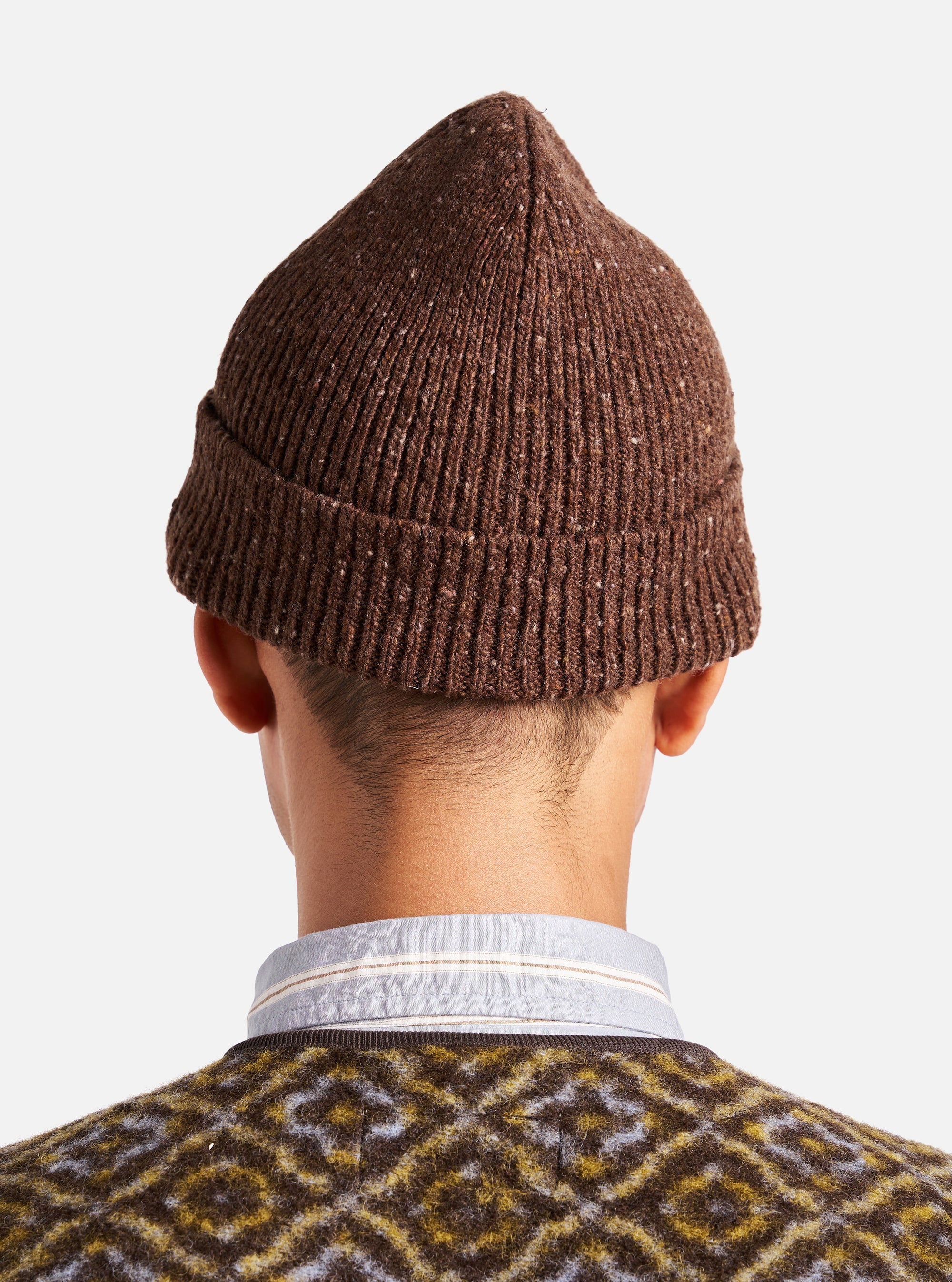 Universal Works Watch Cap in Brown Tweed Knit