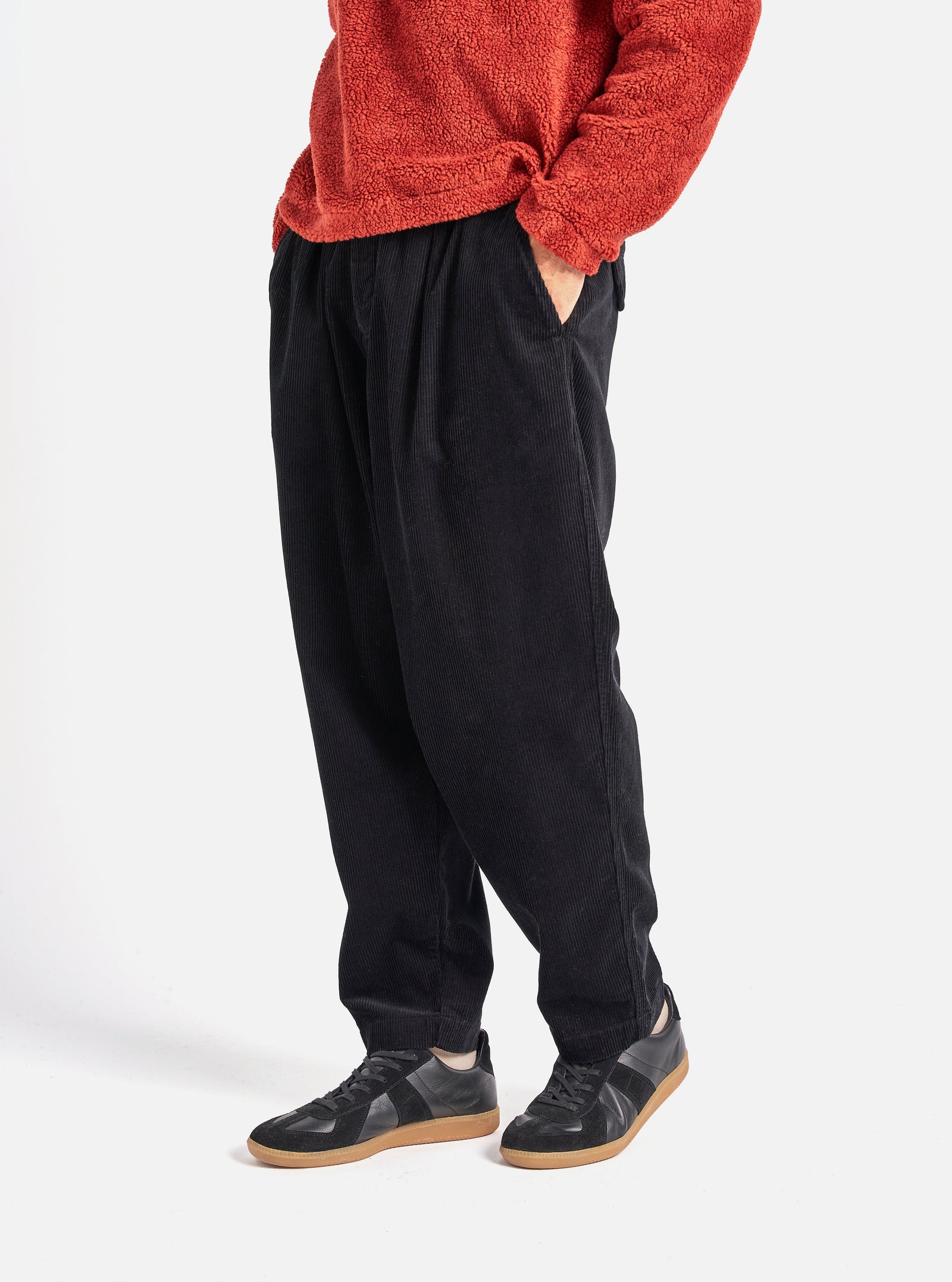 Universal Works Pleated Track Pant in Black Cord