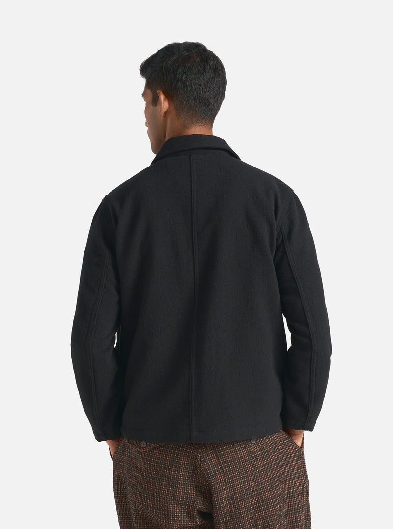 Universal Works Utility Jacket in Black Recycled Soft Wool