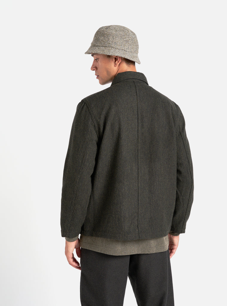 Universal Works Utility Jacket in Black/Olive Stripe Wool Mix