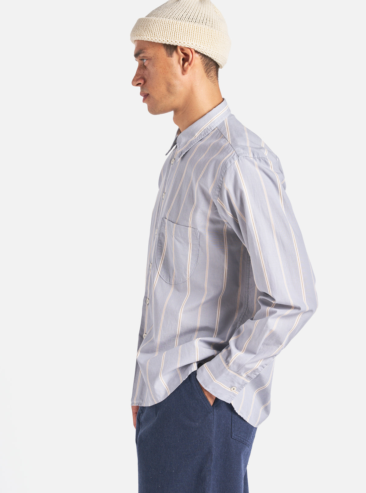 Universal Works Lazy Day Shirt in Blue Sydney Stripe