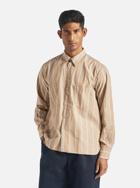 Universal Works Lazy Day Shirt in Sand Sydney Stripe